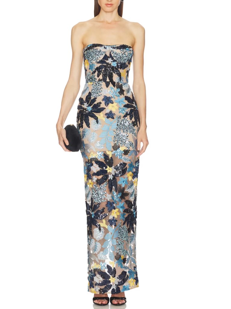Bronx And Banco Dahlia Strapless Maxi Dress Medium/Us6 Blue Yellow Multi
